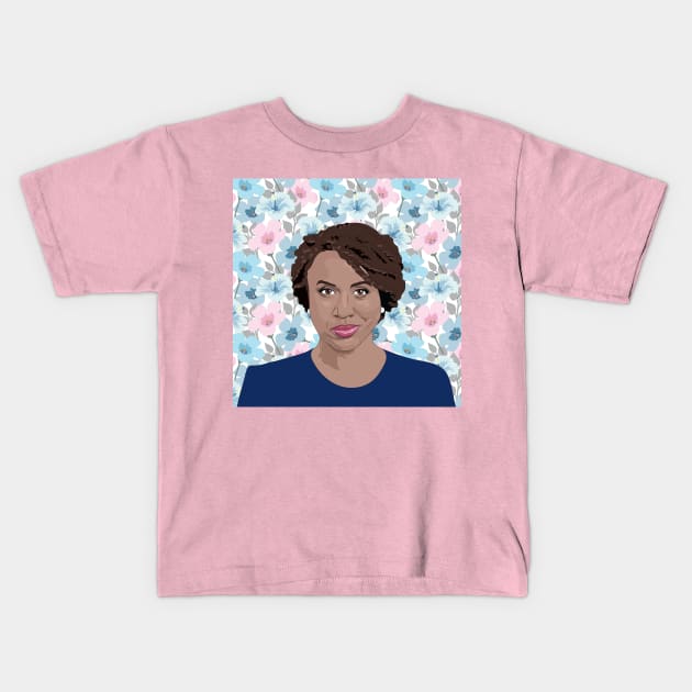 Ayanna Pressley Pretty Floral Portrait Kids T-Shirt by FemCards